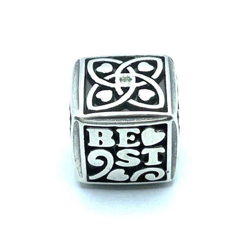 Brighton Best Family Cube Hearts Scrollwork Etched Silver Spacer Bead
